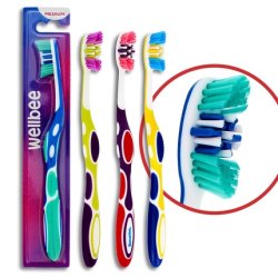 Wellbee Adult Toothbrush Medium Hardness Mix Of Colors Blister Pack Of 5
