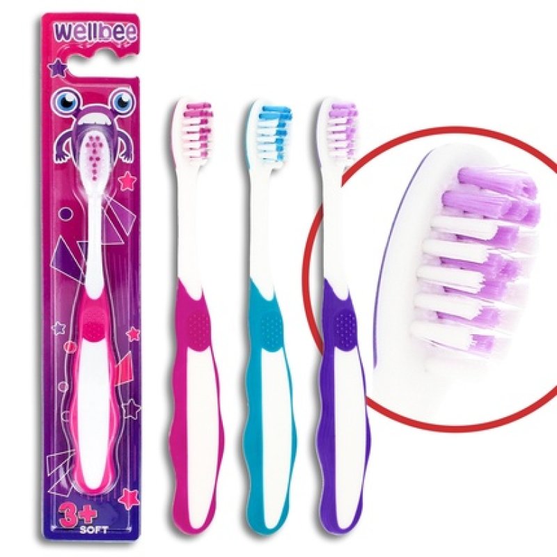 Wellbee Kids Toothbrush 3 Soft Mix Of Colors
