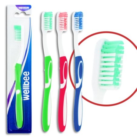 Wellbee Toothbrush For Adults With Medium Hardness Mix Of Colors