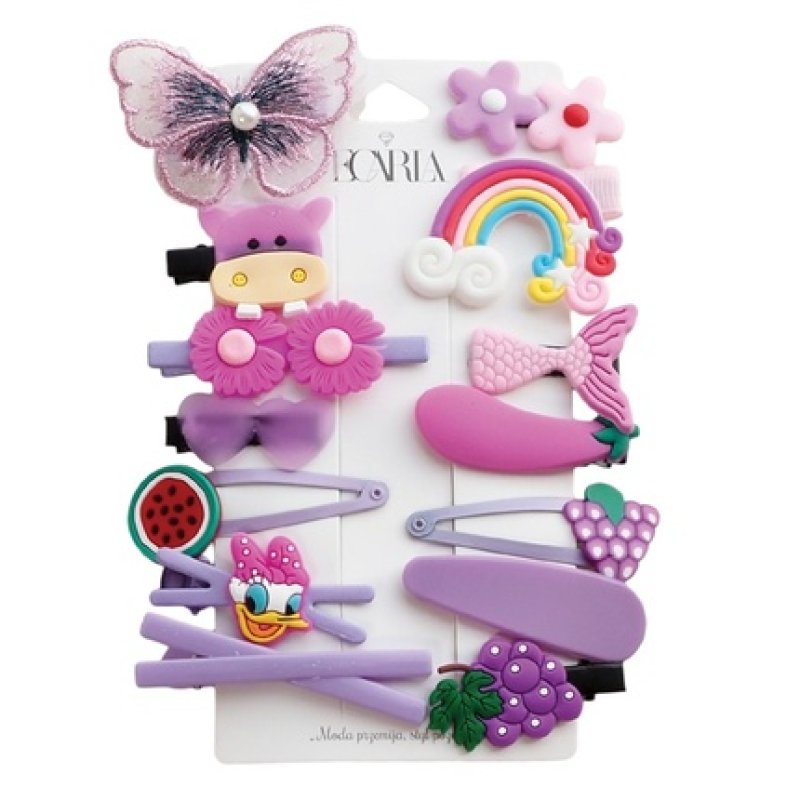 Ecarla Hair Clips Set Of 14 In Violet Sp282