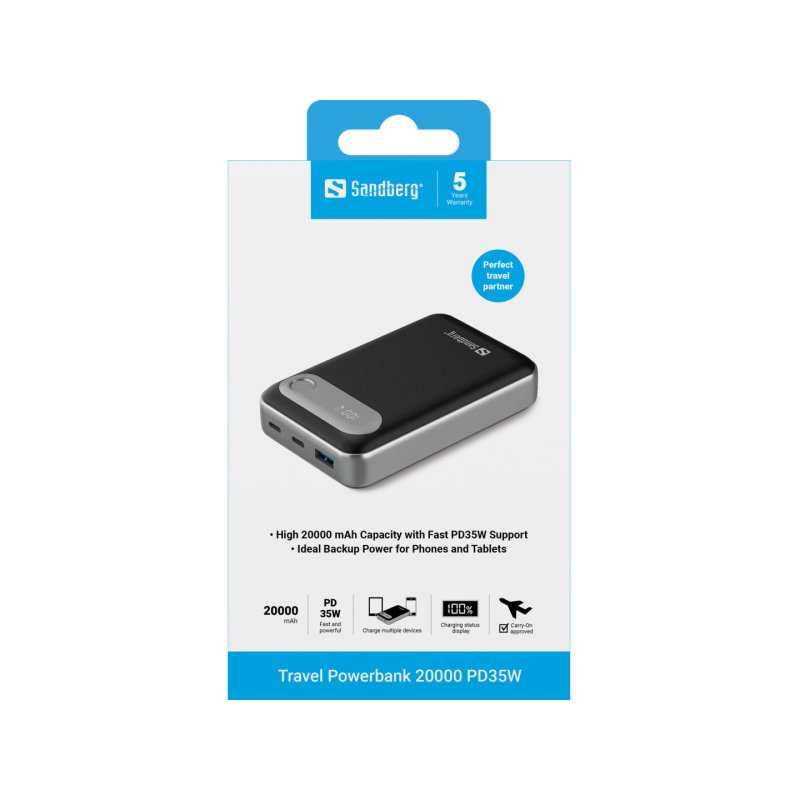 Sandberg 421-41 banque d'alimentation électrique Lithium Polymère (LiPo) 20000 mAh Noir, Argent