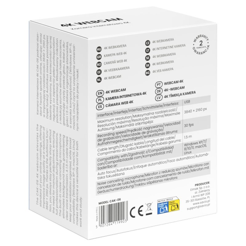 Savio CAK-06 webcam 3840 x 2160 pixels USB Noir