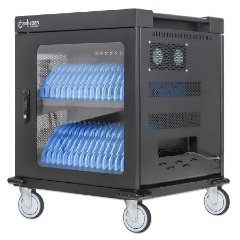 Manhattan Laptop Charging Cart/Trolley via AC Adapter (EU) 32-bay, Install device's AC Adapter (power cables) into