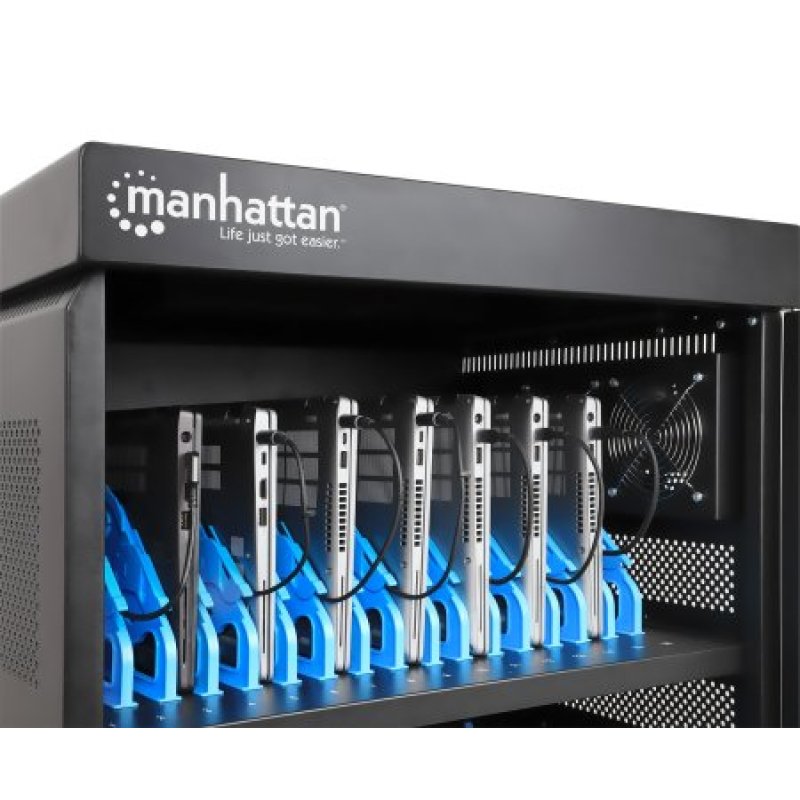 Manhattan Laptop Charging Cart/Trolley via AC Adapter (EU) 32-bay Install device's AC Adapter (power cables) into unit