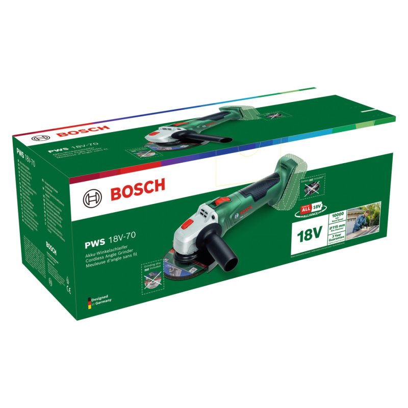 Bosch Angle Grinder PWS 18V-70 (Bare tool, 115mm, Carton)