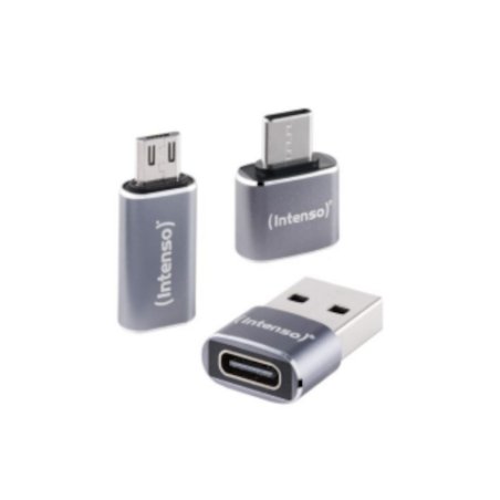 Intenso 3er Pack USB Adapter MIX480, Aluminium grau USB-C Buchse zu microUSB Stecker, USB-C Buchse zu USB-A Stecker,