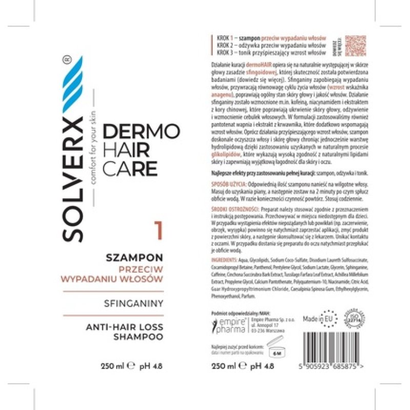 Solverx Dermo Hair Shampoo Against Hair Loss With Sphingolipids 250 Ml