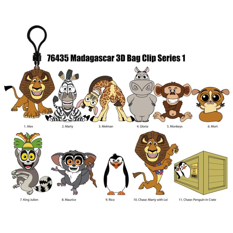 MADAGASCAR - Series 1 - 3D Foam Bag Clip (Display 24 Pcs)