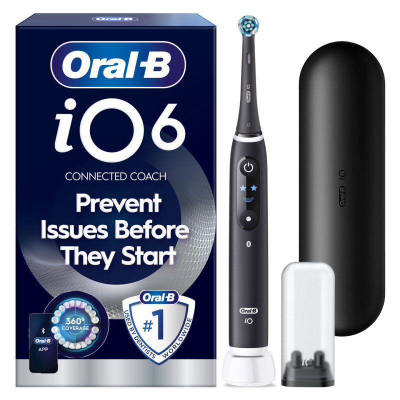 Oral B - iO6 Electric Toothbrush - Black - 2 Brush Heads, Premium Travel Case