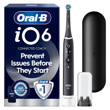 Oral B - iO6 Electric Toothbrush - Black - 2 Brush Heads, Premium Travel Case