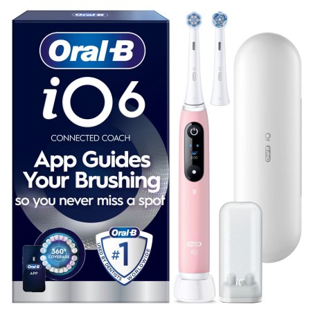 Oral B - iO6 Electric Toothbrush - Pink - 2 Brush Heads, Premium Travel Case