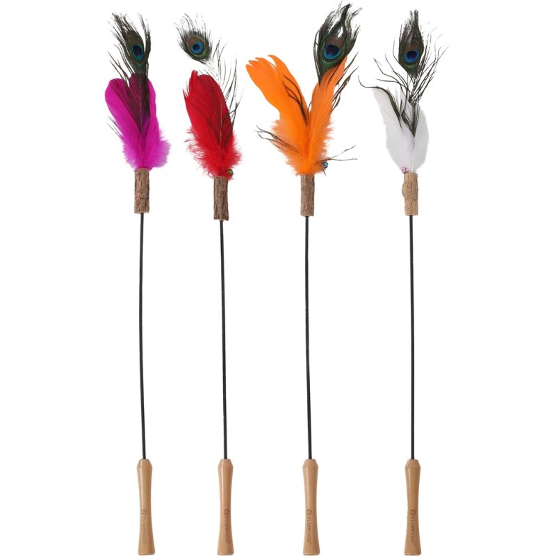 Flamingo - Cat toy fishing rod with feathers and Matatabi - assorted colours