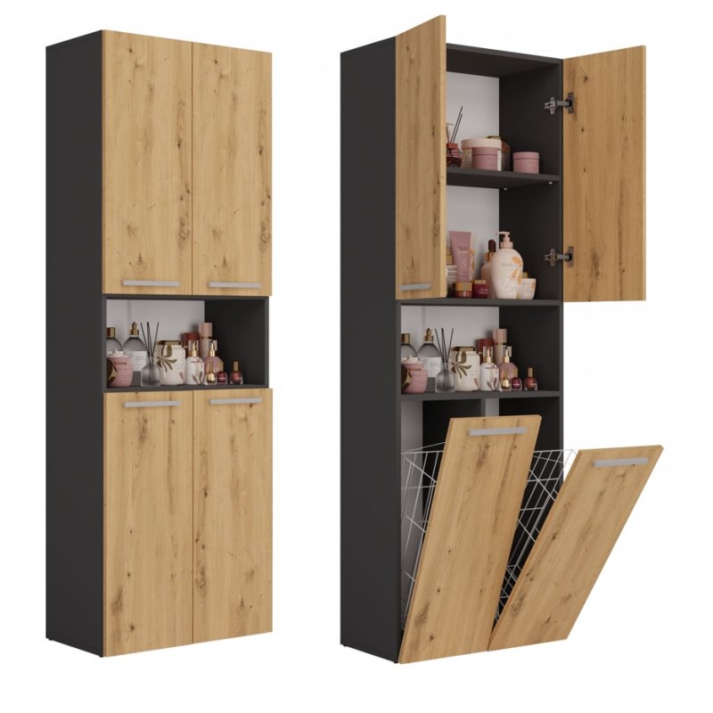 Topeshop NEL 2K DK ANT/ART KP armoire de rangement de salle de bain Graphite, Chêne