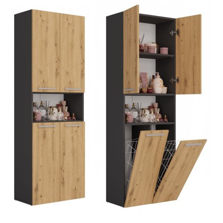 Topeshop NEL 2K DK ANT/ART KP armoire de rangement de salle de bain Graphite, Chêne