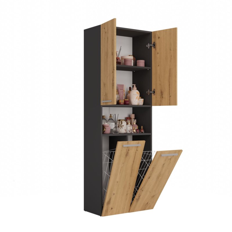 Topeshop NEL 2K DK ANT/ART KP armoire de rangement de salle de bain Graphite, Chêne