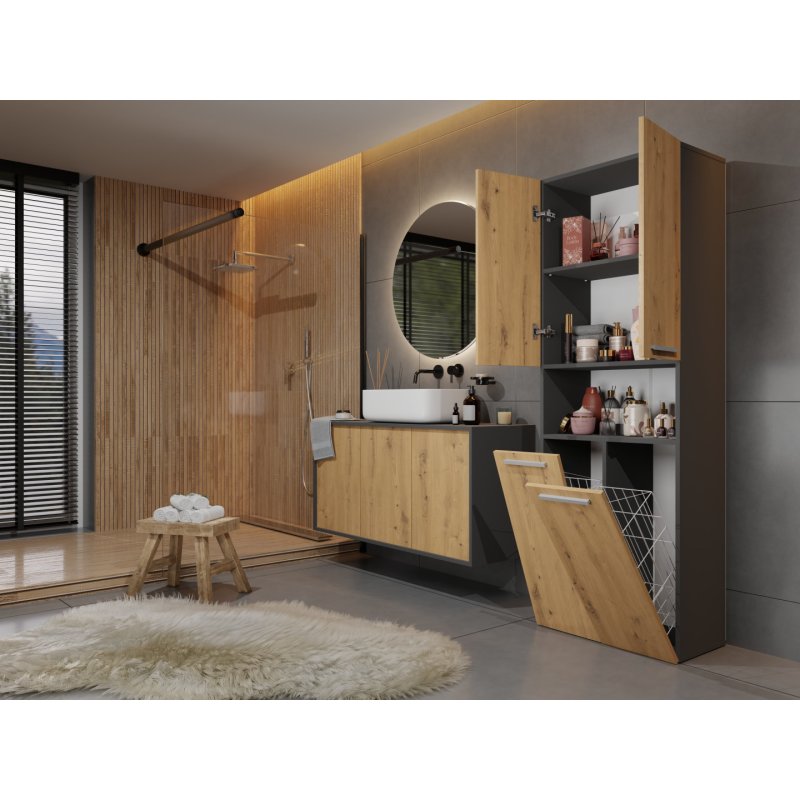 Topeshop NEL 2K DK ANT/ART KP bathroom storage cabinet Graphite Oak