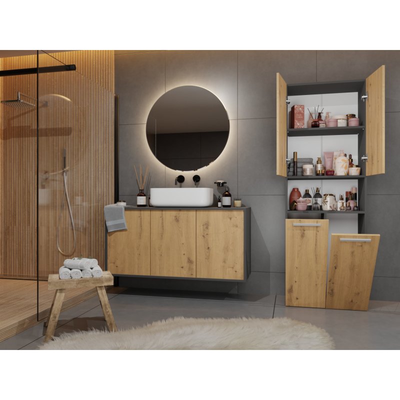 Topeshop NEL 2K DK ANT/ART KP armoire de rangement de salle de bain Graphite, Chêne