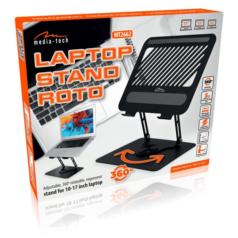 Adjustable rotatable ergonomic laptop stand 10–17” LAPTOP STAND ROTO MT2662