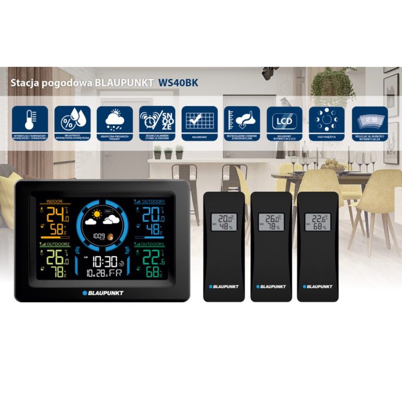 Weather station with 3 external sensors Blaupunkt WS40BK