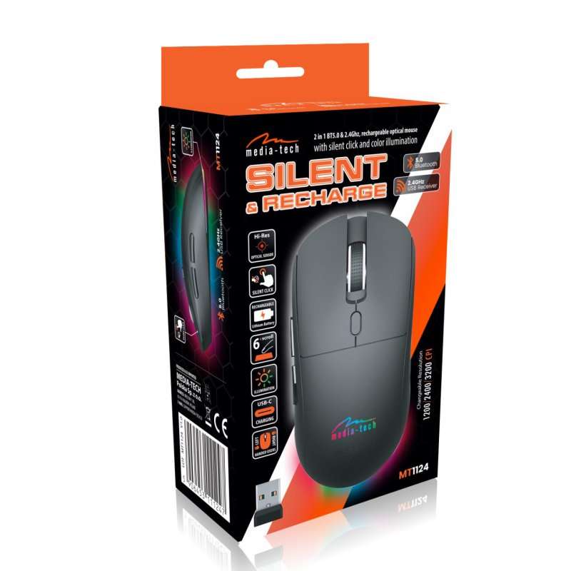 MEDIA-TECH MOUSE BT/RF SILENT&RECHARGE MT1124