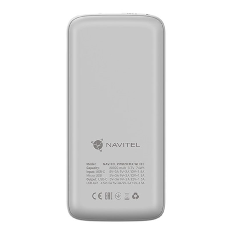Navitel PWR20 MX WHITE banque d'alimentation électrique 20000 mAh Blanc