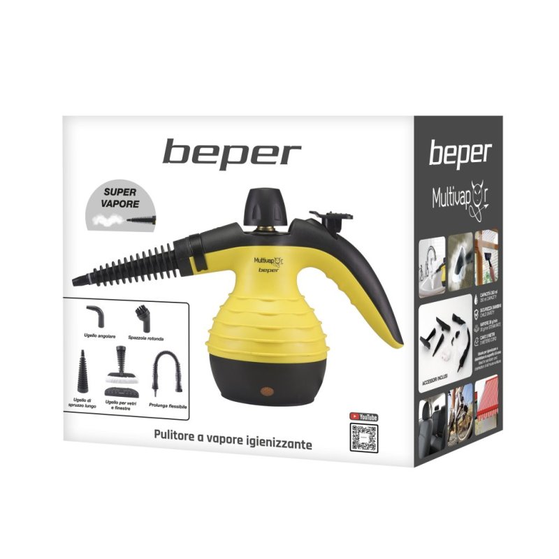 Beper 50.700 Nettoyeur vapeur portable 0,35 L 1050 W Noir, Jaune