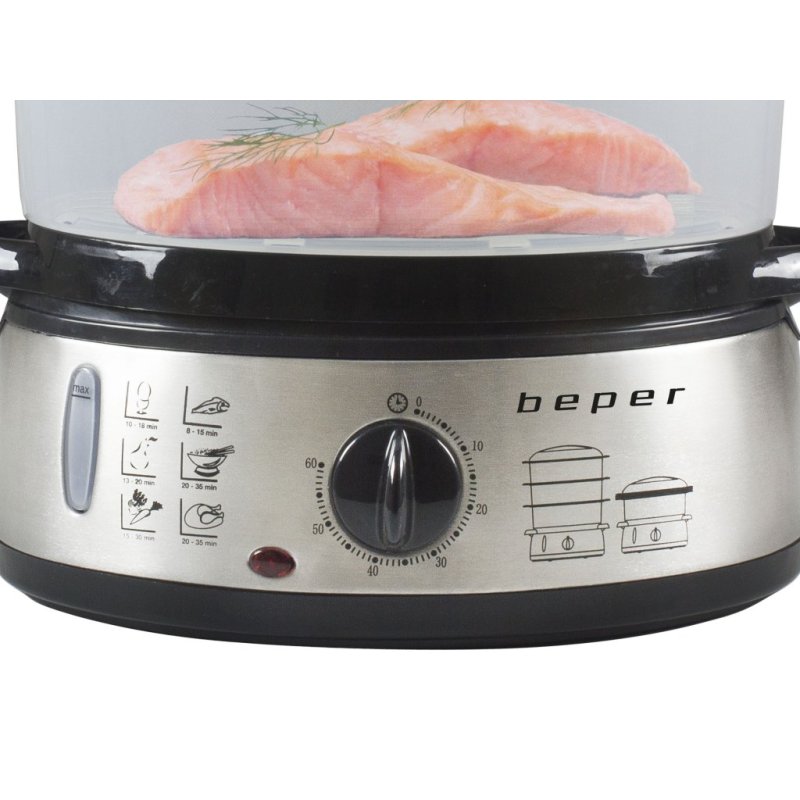 Beper BC.250 cuiseur vapeur 3 Nombre de paniers Comptoir 800 W Acier inoxydable, Transparent