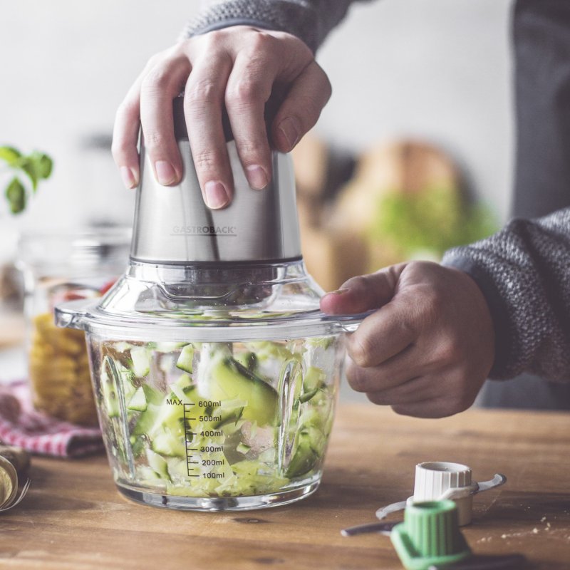 Gastroback Design Mini Chopper Plus electric food chopper 0.6 L 400 W Stainless steel, Transparent