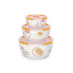 OURSSON BS2981RC/OR bol Ensemble de bols 1,7 L Rond Vitrocéramique Orange, Blanc 3 pièce(s)