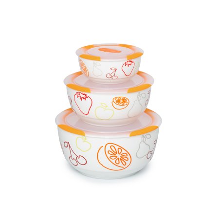 OURSSON BS2981RC/OR bol Ensemble de bols 1,7 L Rond Vitrocéramique Orange, Blanc 3 pièce(s)
