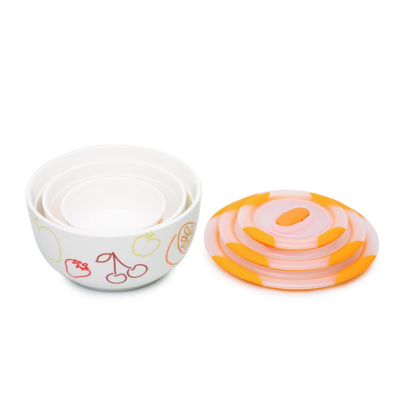OURSSON BS2981RC/OR bol Ensemble de bols 1,7 L Rond Vitrocéramique Orange, Blanc 3 pièce(s)