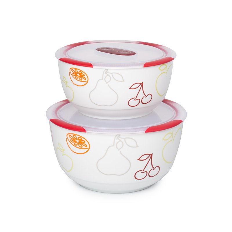 OURSSON BS4781RC/DC bol Ensemble de bols 3 L Rond Vitrocéramique Cerise, Blanc 2 pièce(s)