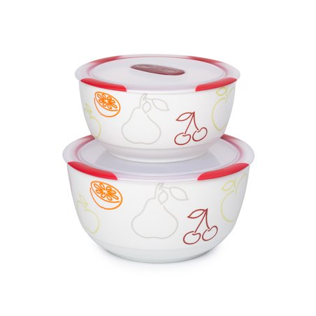 OURSSON BS4781RC/DC bol Ensemble de bols 3 L Rond Vitrocéramique Cerise, Blanc 2 pièce(s)