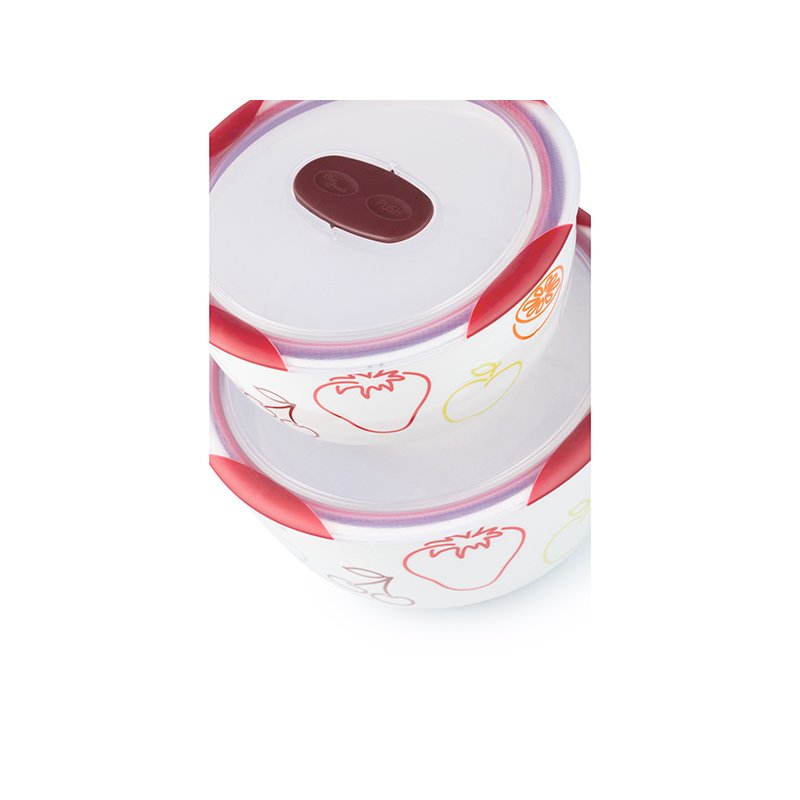 OURSSON BS4781RC/DC bol Ensemble de bols 3 L Rond Vitrocéramique Cerise, Blanc 2 pièce(s)