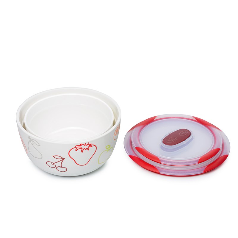 OURSSON BS4781RC/DC dining bowl Bowl set 3 L Round Ceramic Cherry, White 2 pc(s)