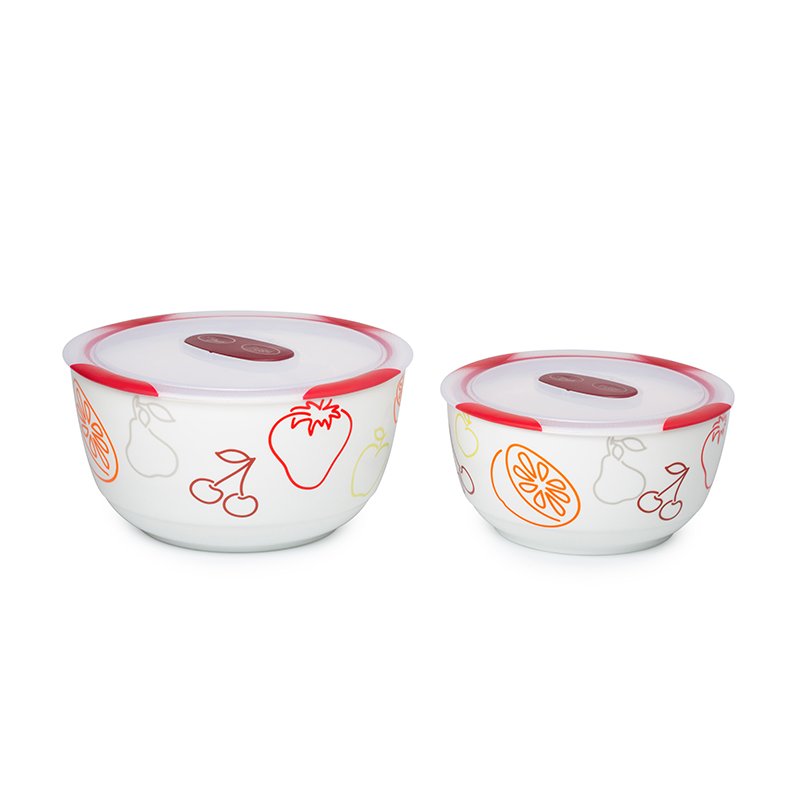 OURSSON BS4781RC/DC bol Ensemble de bols 3 L Rond Vitrocéramique Cerise, Blanc 2 pièce(s)