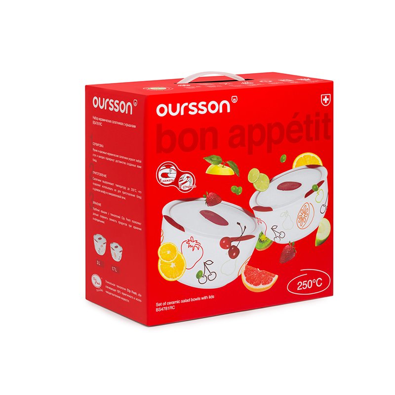 OURSSON BS4781RC/DC dining bowl Bowl set 3 L Round Ceramic Cherry, White 2 pc(s)