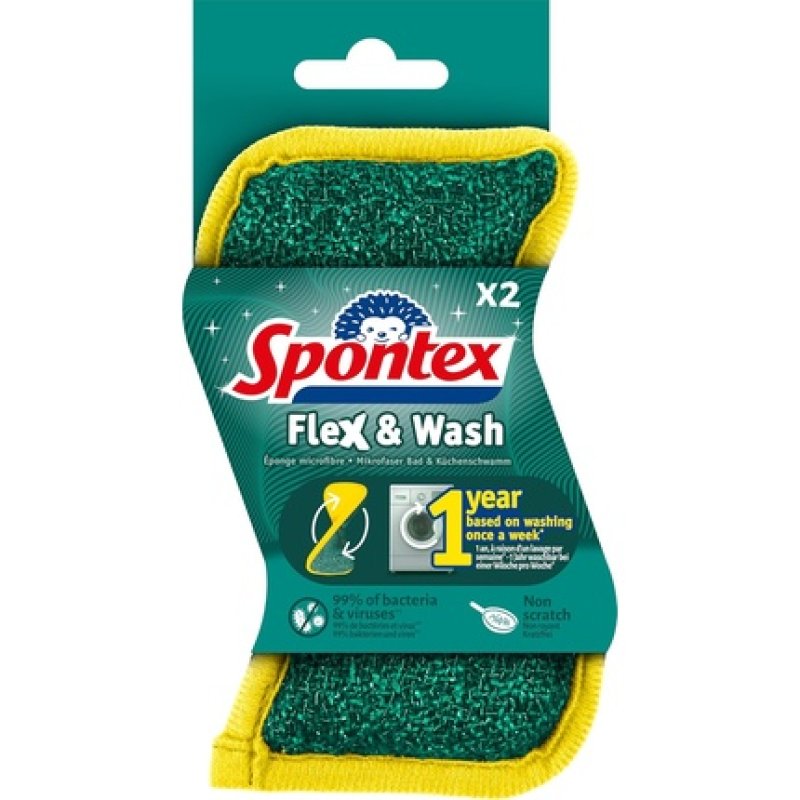Spontex Flex & Wash Reusable Double-Sided Microfiber Sponges