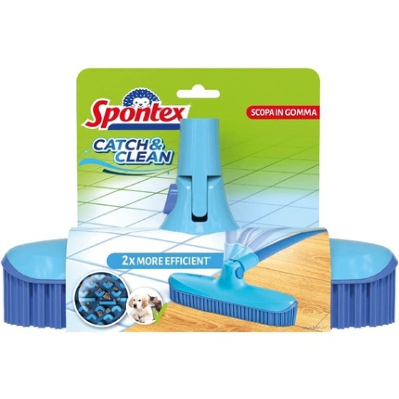 Spontex Catch&Clean Rubber Indoor Broom, Handle Not Included, Washable, Dirty