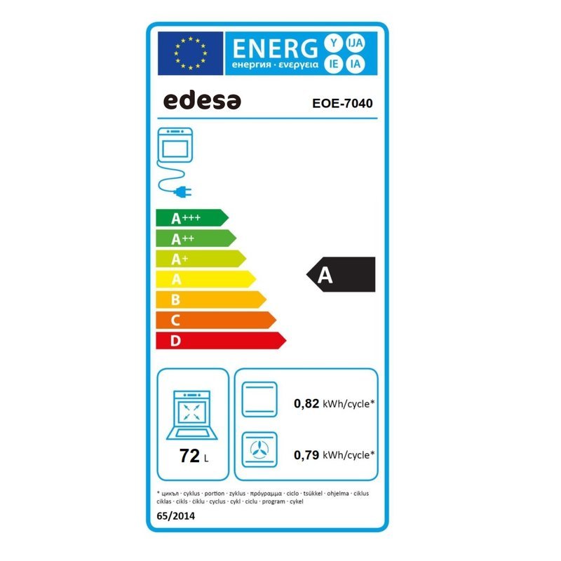 Edesa EOE-7040 BK 70 L A Noir, Acier inoxydable