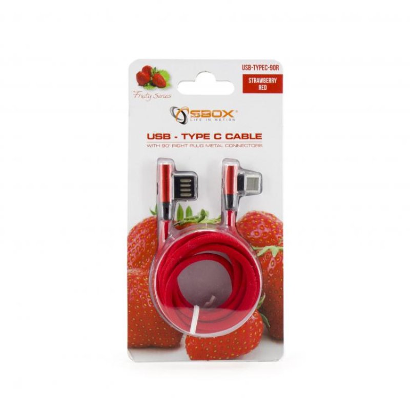 Sbox USB-Type-C 90 m/m 1.5m Type-C-90R strawberry red
