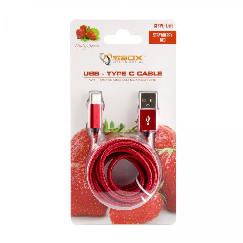 Sbox USB-Type-C M/M 1.5m CTYPE-1.5R strawberry red