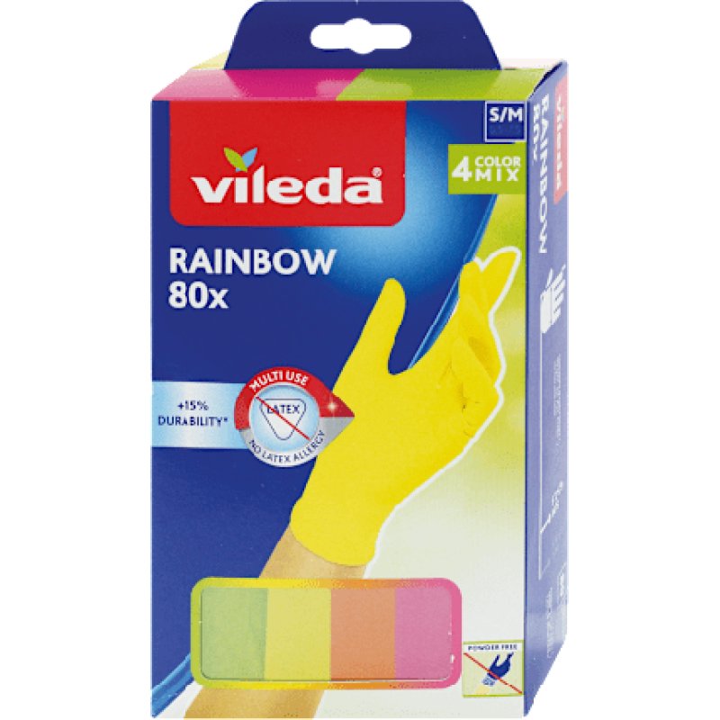 Vileda Disposable Rainbow Gloves Size Sm 80 Pieces