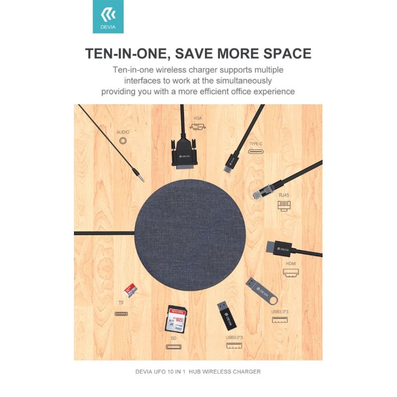 Devia UFO 10in1 HUB wireless charger gray