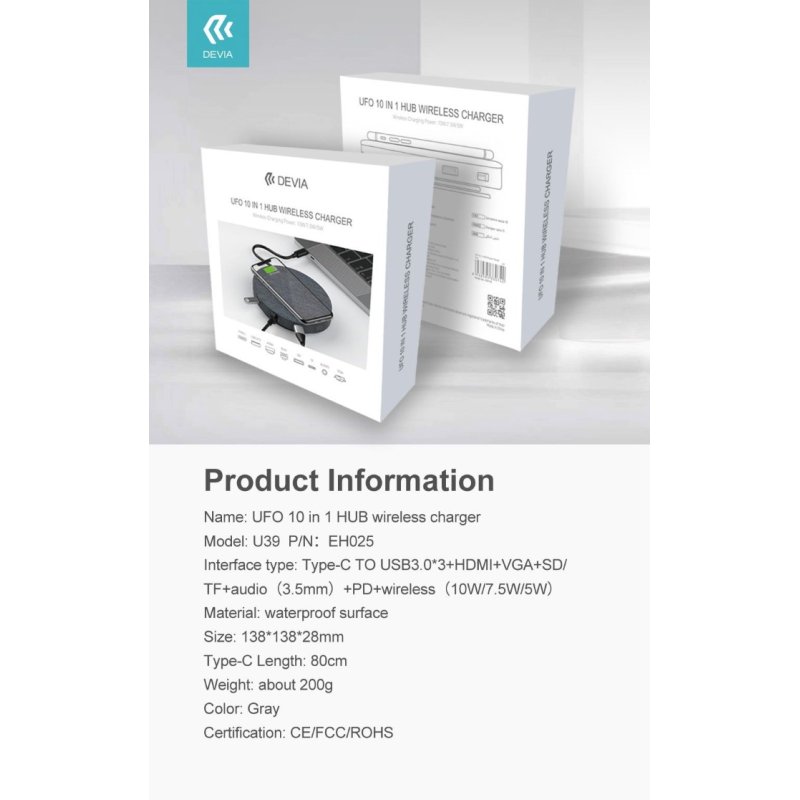 Devia 6938595330742 chargeur d'appareils mobiles Universel Gris USB Recharge sans fil Intérieure