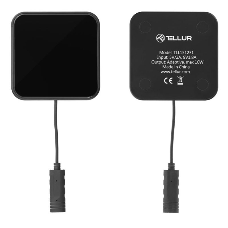Tellur Qi Ultra-Slim Wireless Fast Charging Pad WCP03, 10W, Qi Certified, Tempered Glass Black