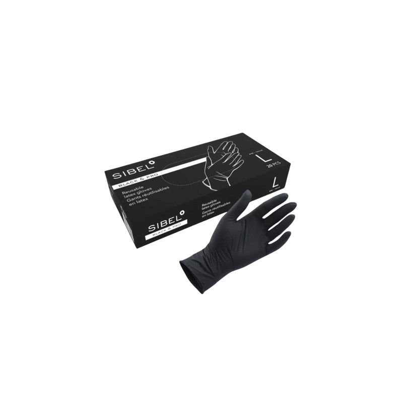 Sibel Black & Pro Latex Reusable Gloves Large 20 Pieces
