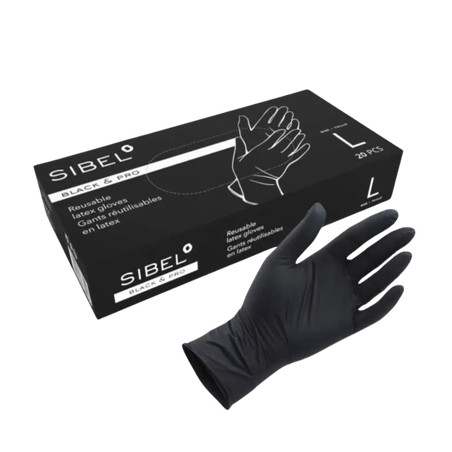 Sibel Black & Pro Latex Reusable Gloves Large 20 Pieces