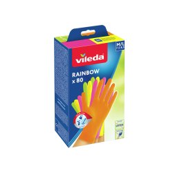 Vileda Rainbow Gloves Mediumlarge Size 7585 4 Color Mix 80 Count