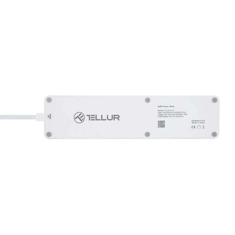 Tellur WiFi Power Strip, 3 Outlets, 4*USB 4A, 2200W, 10A, 1.8m